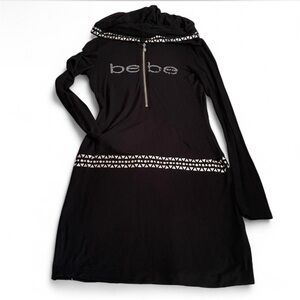 y2k McBling Bebe Hooded Bedazzled Longline Pullover Sport Sweater Dress ✨
